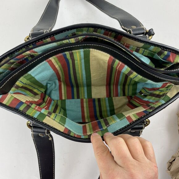 Fossil Modern Vintage Raffia Black Rattan Leather Woven Satchel Shoulder Bag Key - Picture 11 of 16